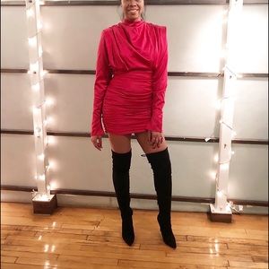 Hot Pink Satin Draped Mini Dress